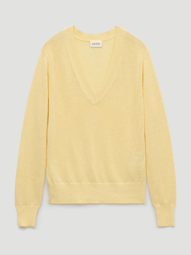 Hush Yellow Coralie Linen Blend V-Neck Jumper - Image 5 of 5