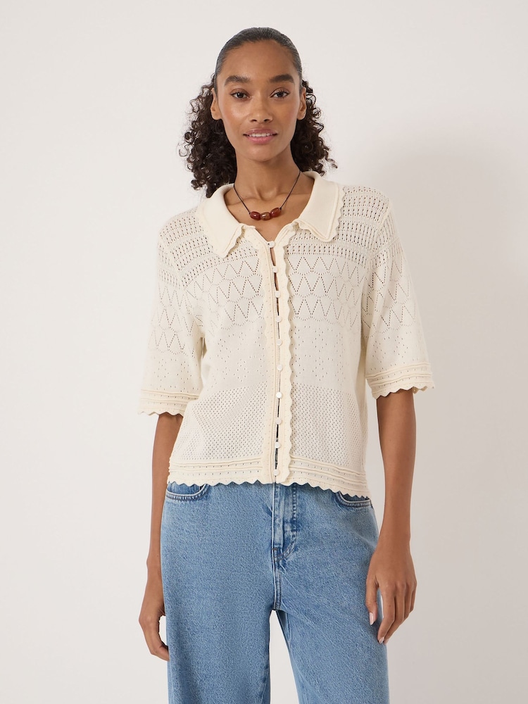 Hush Natural Pointelle Cotton Cardigan - Image 1 of 5
