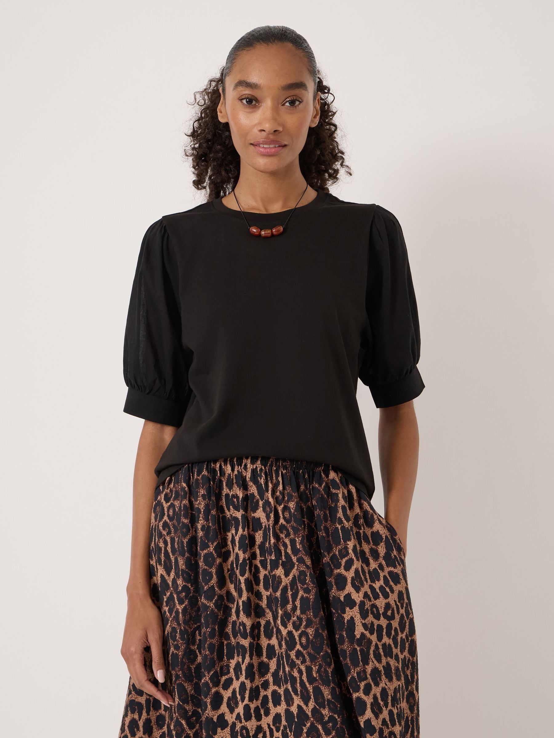 Buy Hush Black Talia Cotton Woven Puff Sleeve T-Shirt from the