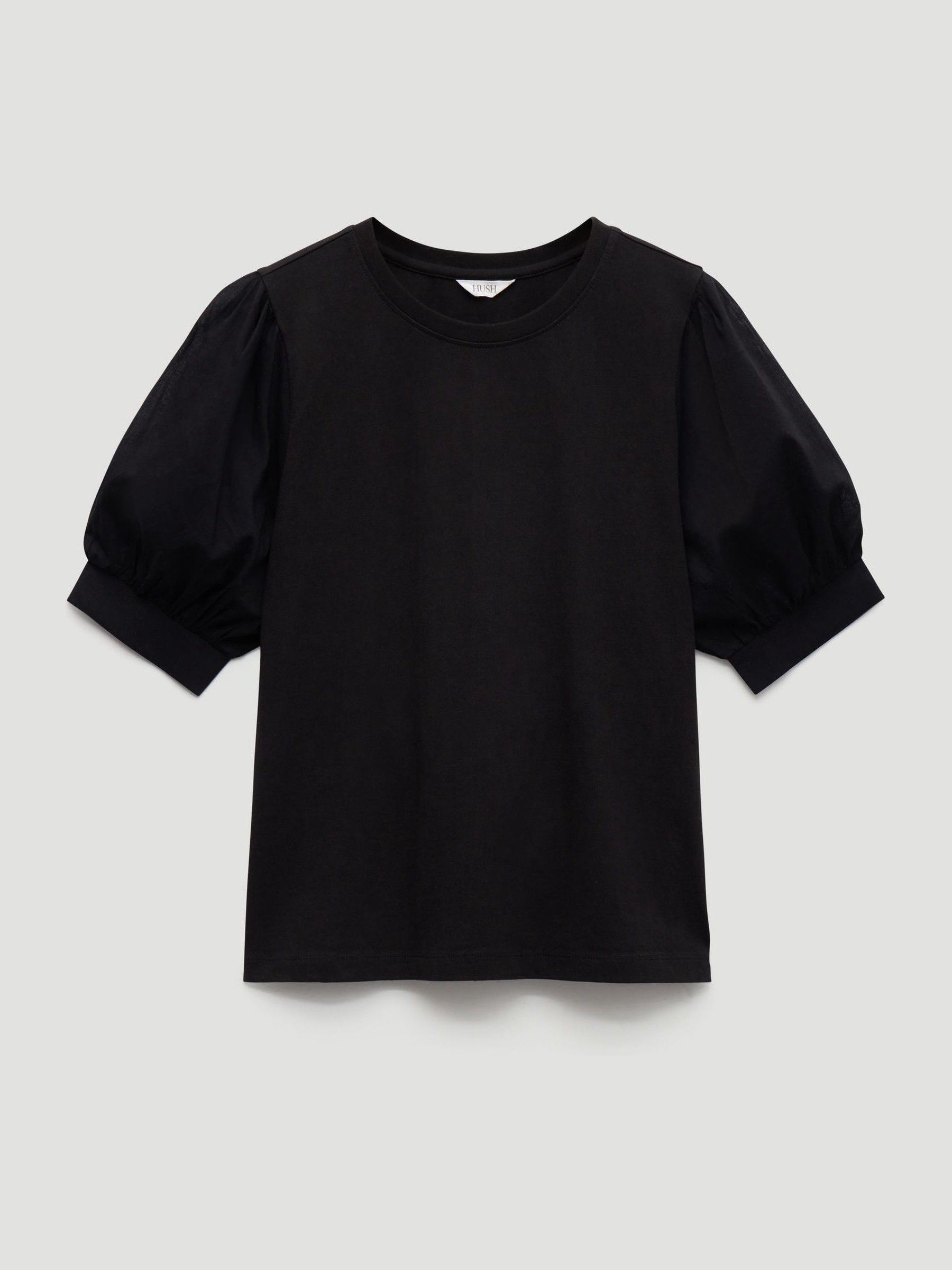 Buy Hush Black Talia Cotton Woven Puff Sleeve T-Shirt from the