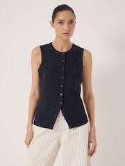 Hush Blue Textured Sleeveless Button through - Image 1 of 5
