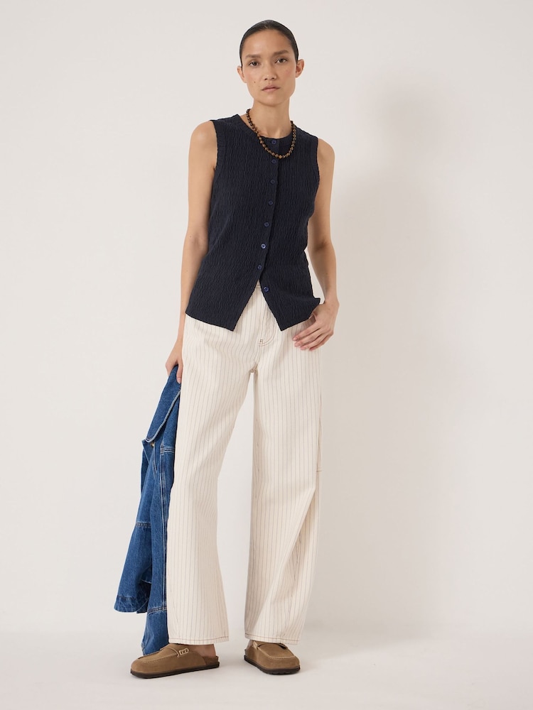 Hush Blue Textured Sleeveless Button through - Image 2 of 5