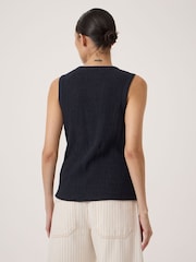 Hush Blue Textured Sleeveless Button through - Image 3 of 5