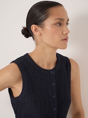 Hush Blue Textured Sleeveless Button through - Image 4 of 5