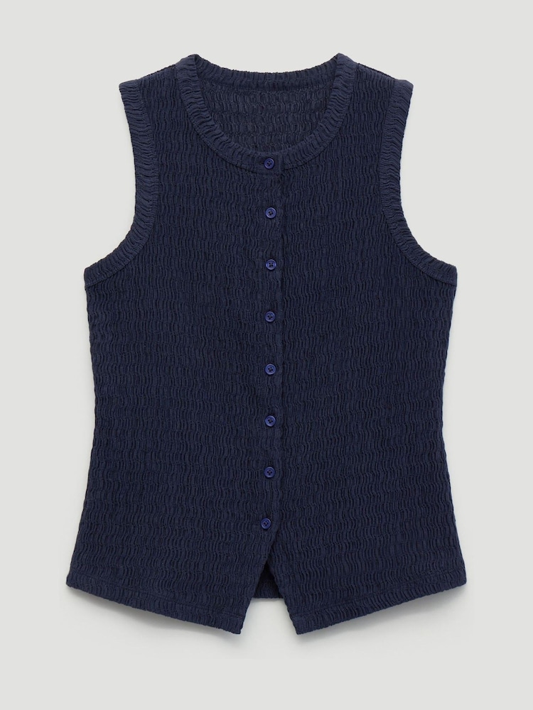 Hush Blue Textured Sleeveless Button through - Image 5 of 5