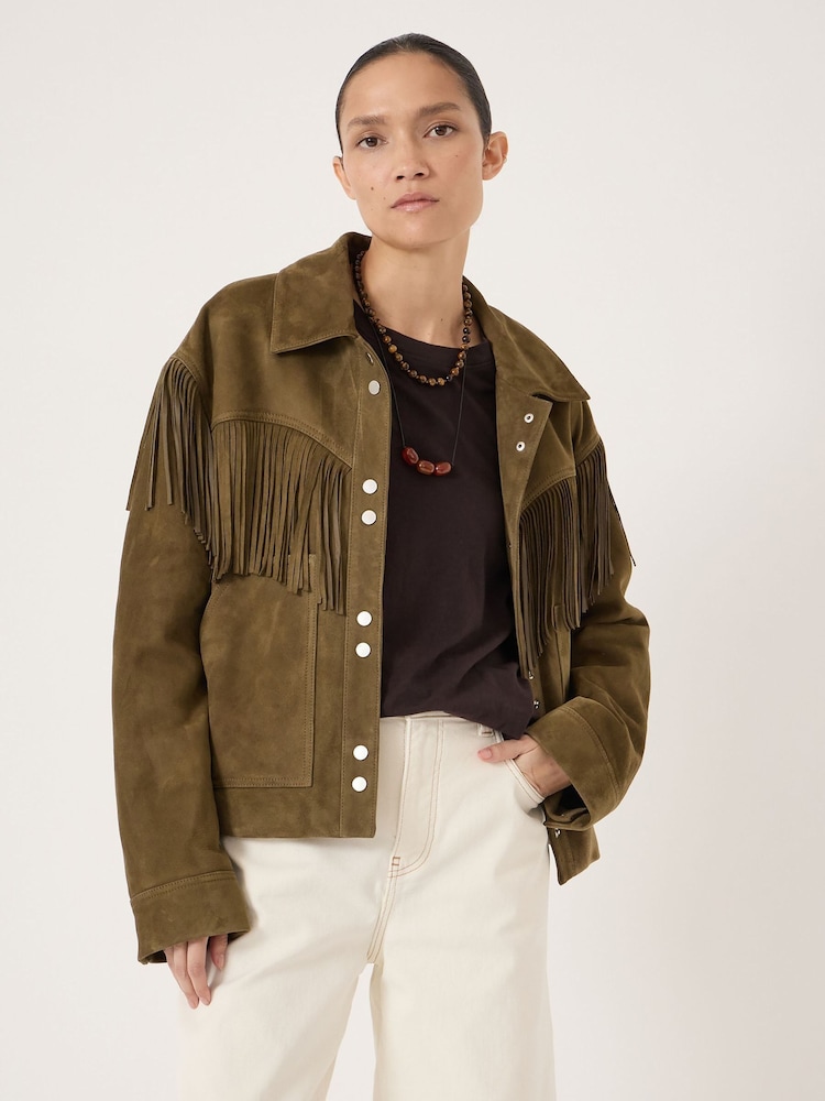 Hush Green Oona Fringe Suede Jacket - Image 1 of 6