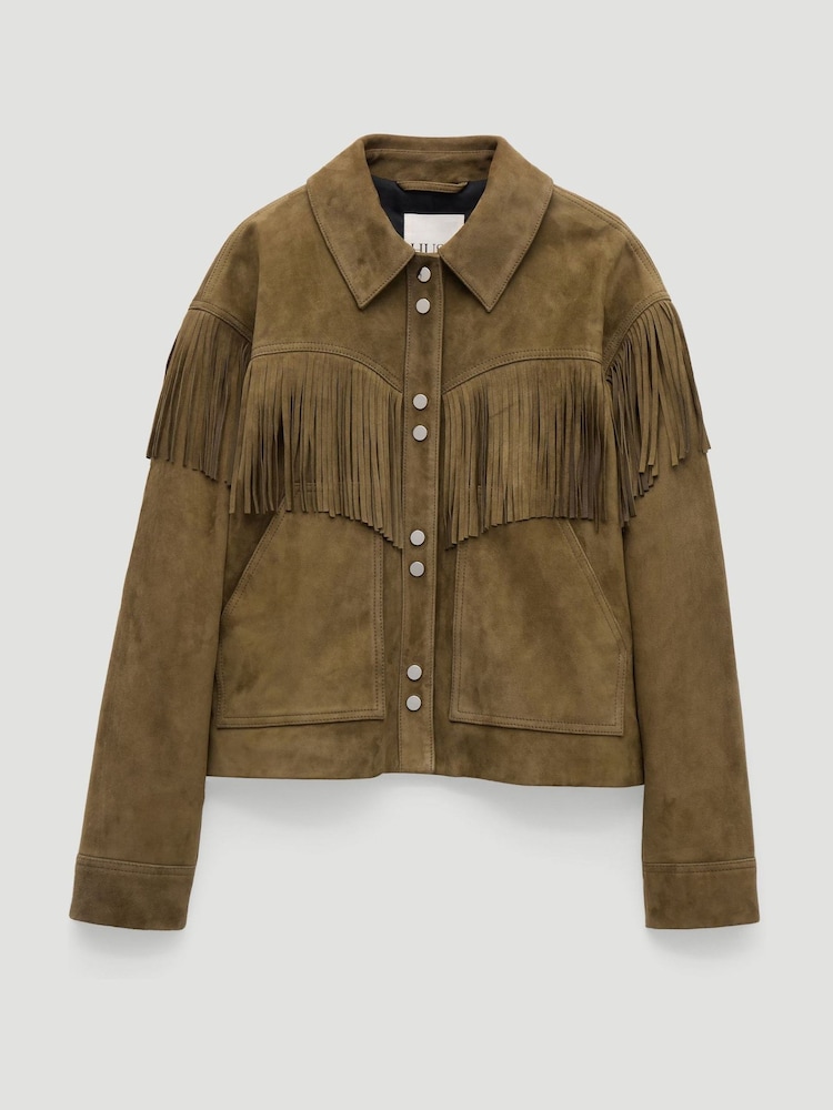 Hush Green Oona Fringe Suede Jacket - Image 6 of 6