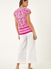 Roman Pink Floral Border Print Frill Blouse - Image 3 of 5