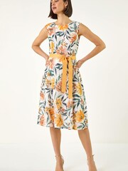 Roman White Floral Print Lace Stretch Dress - Image 1 of 5