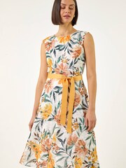 Roman White Floral Print Lace Stretch Dress - Image 4 of 5