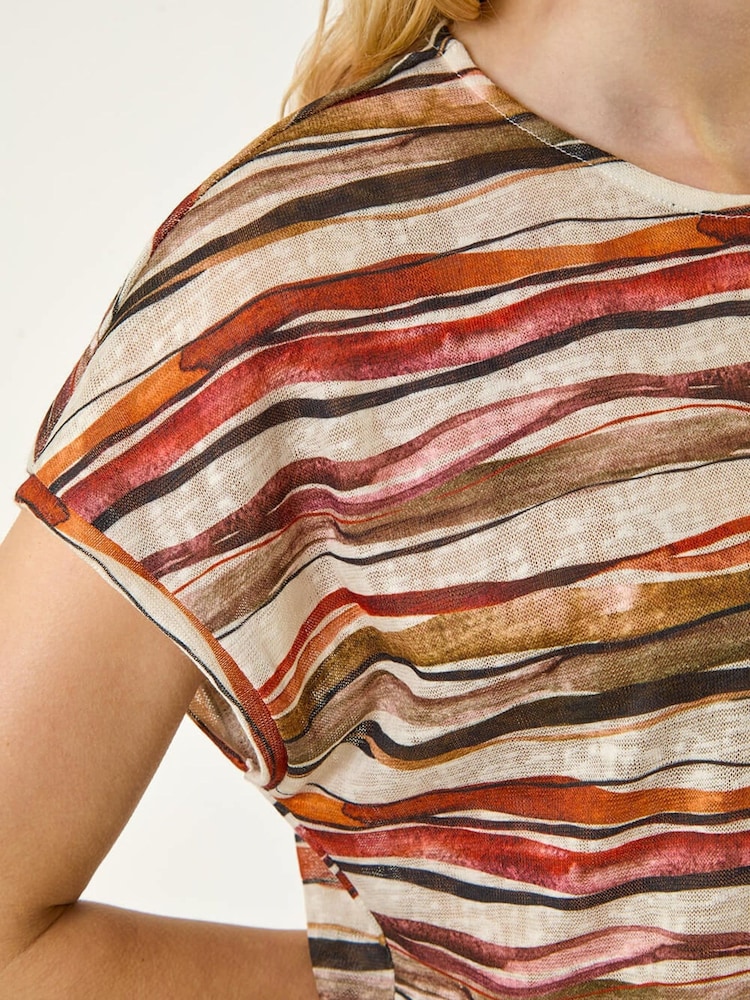 Roman Cream/Beige Abstract Print Top - Image 5 of 5