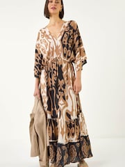 Roman Brown Boho Border Print Maxi Dress - Image 2 of 5