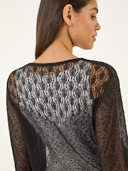 Roman Black Crochet Edge To Edge Cardigan - Image 1 of 5