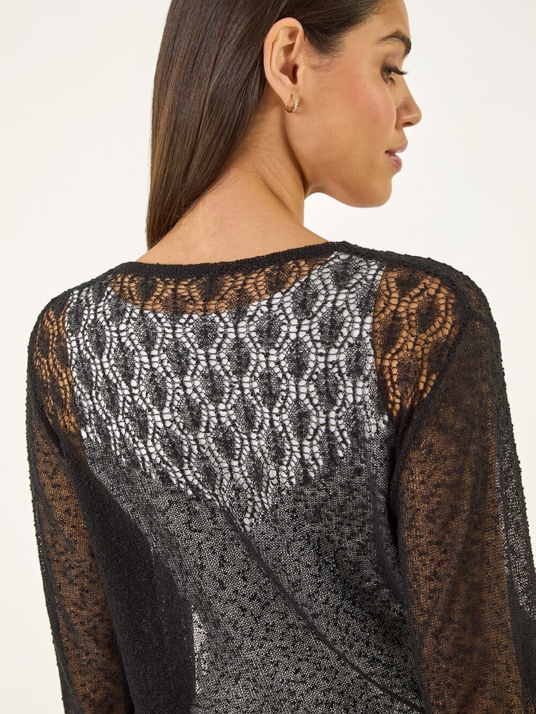 Roman Black Crochet Edge To Edge Cardigan - Image 1 of 5