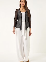 Roman Black Crochet Edge To Edge Cardigan - Image 2 of 5