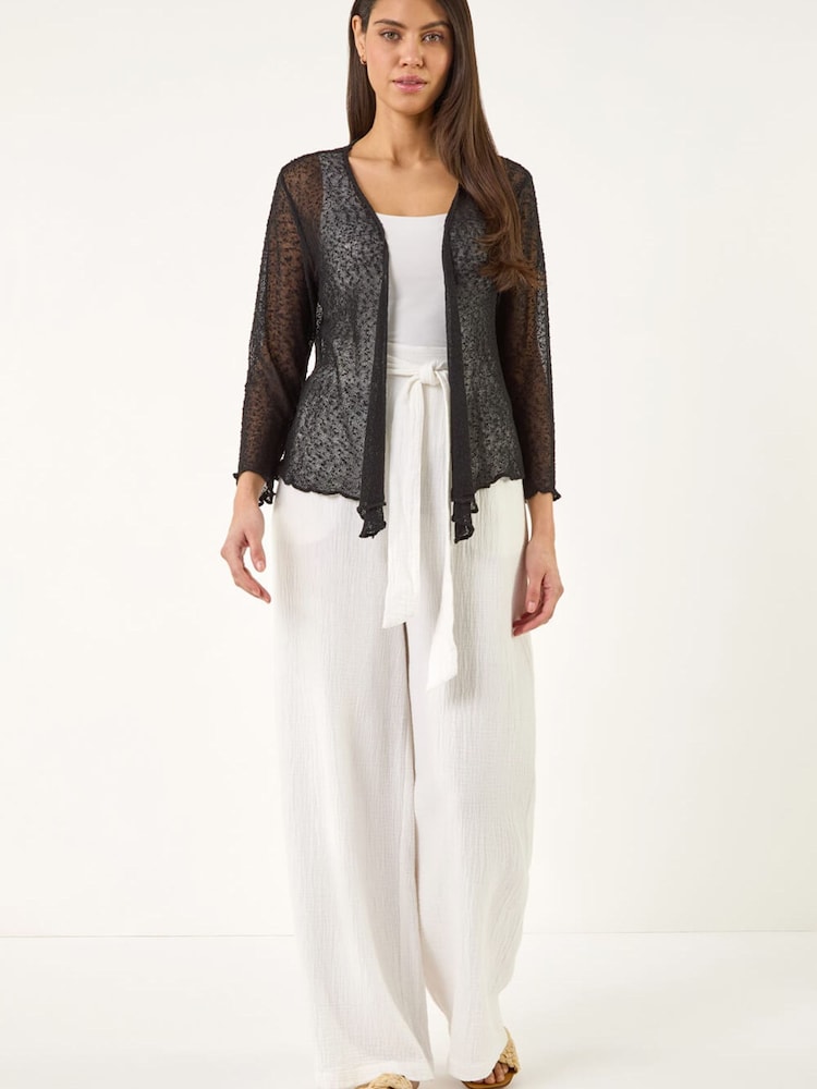 Roman Black Crochet Edge To Edge Cardigan - Image 2 of 5