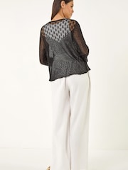 Roman Black Crochet Edge To Edge Cardigan - Image 3 of 5