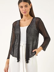 Roman Black Crochet Edge To Edge Cardigan - Image 4 of 5