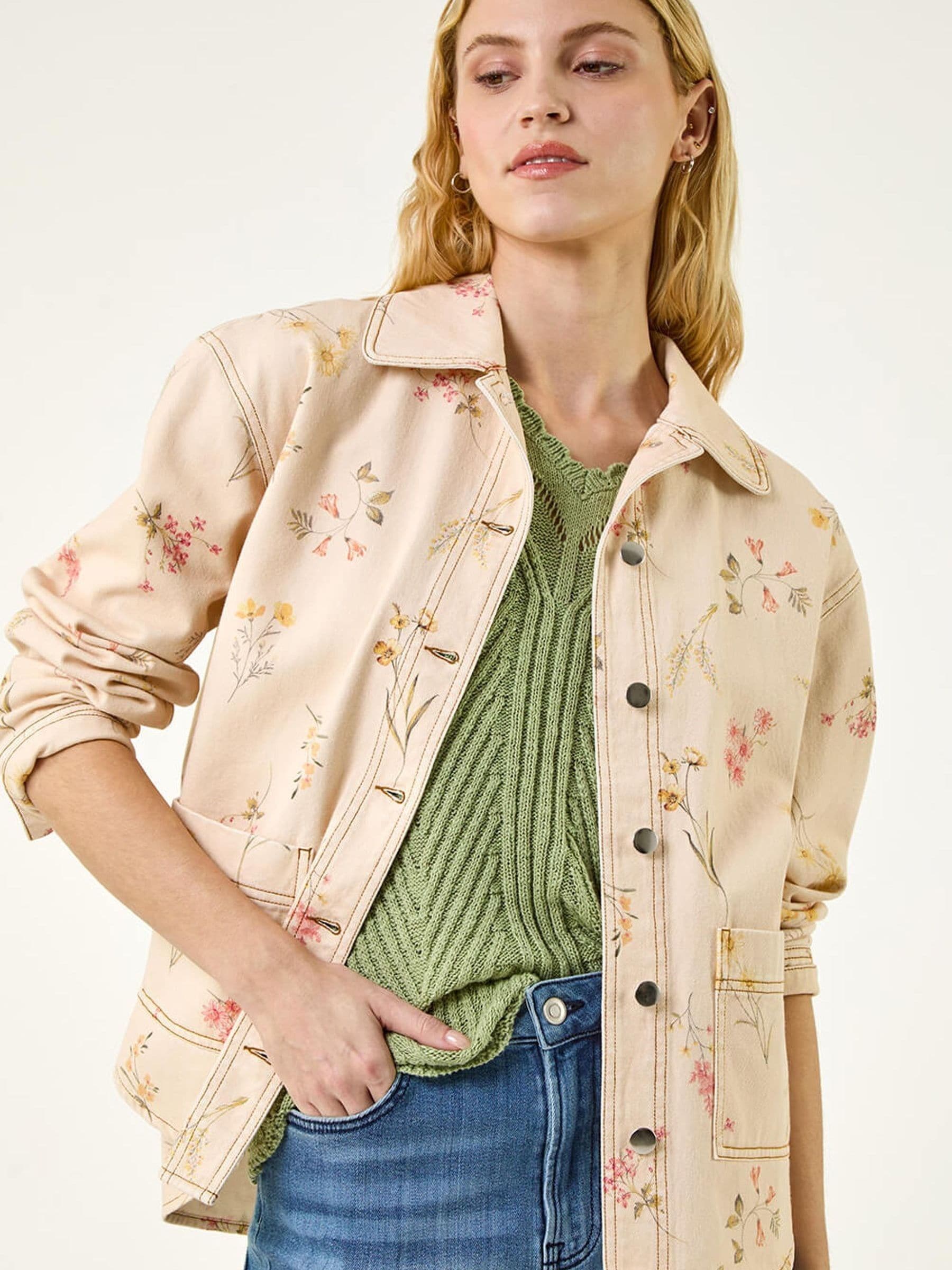 Buy Roman Natural Floral Denim Jacket from the Next UK online shop