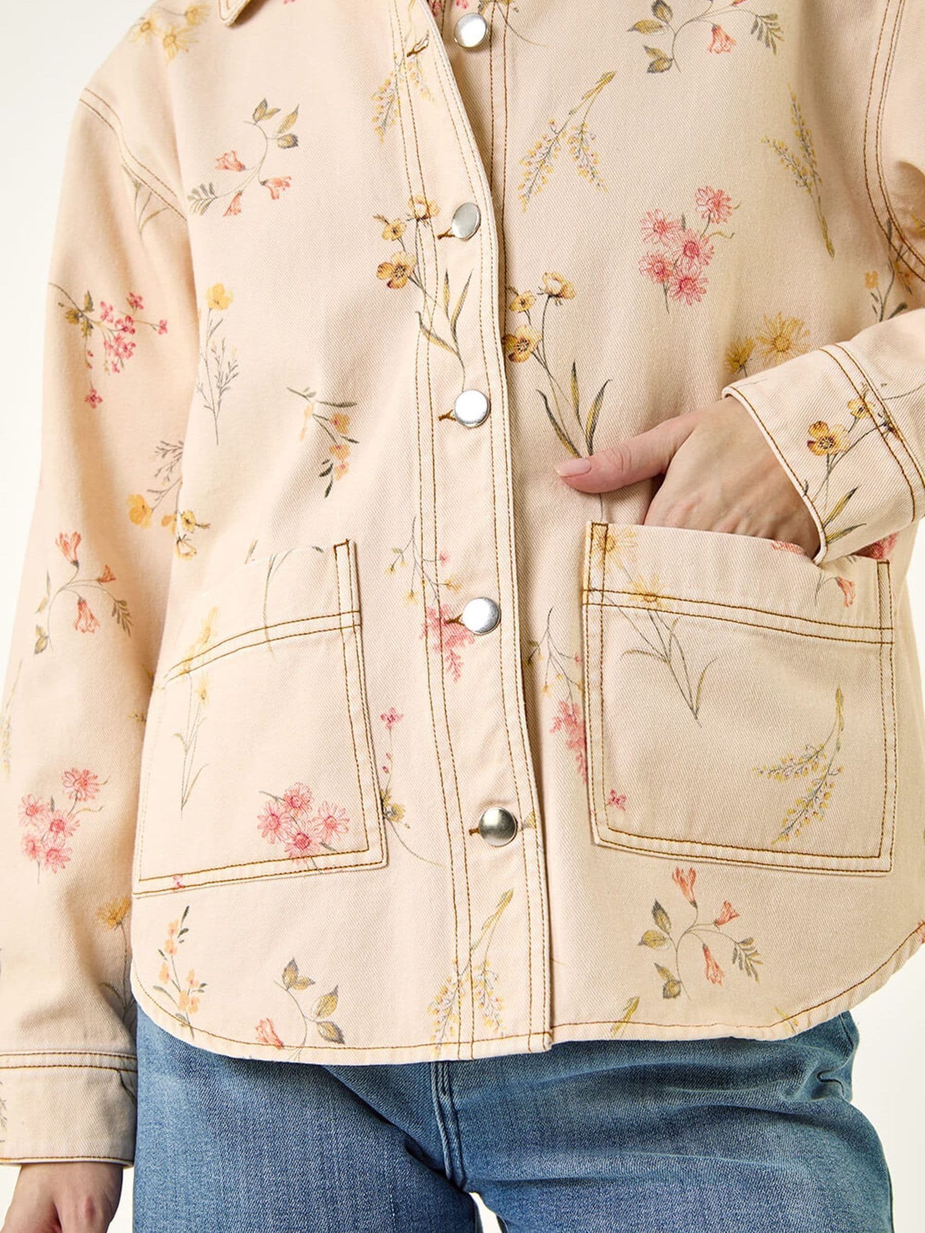 Buy Roman Natural Floral Denim Jacket from the Next UK online shop