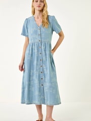Синій - Roman Floral Denim Shirt Dress - Image 2 of 5