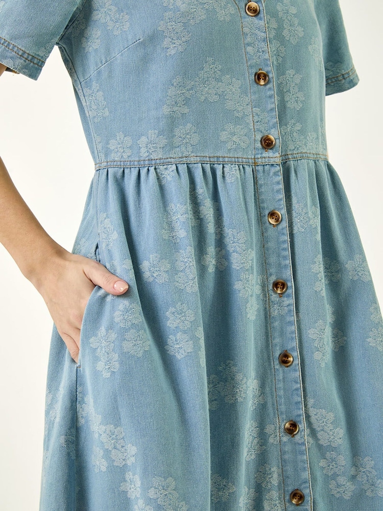 Синій - Roman Floral Denim Shirt Dress - Image 5 of 5