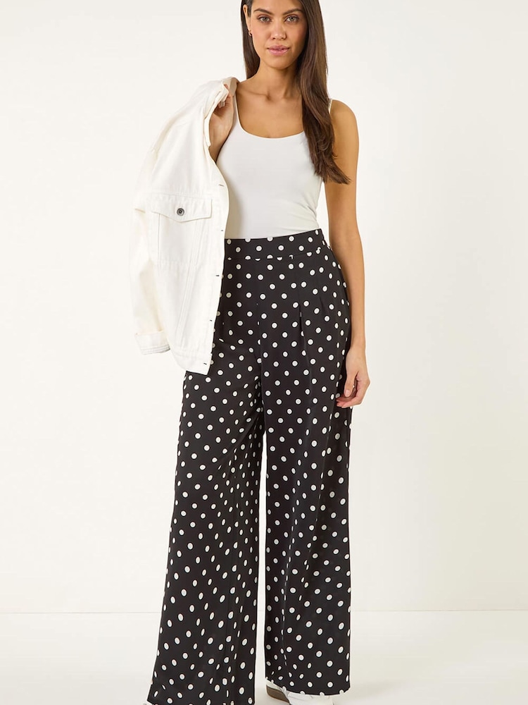 Roman Black Spot Print Wide Leg Trousers - Image 2 of 5