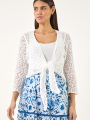 Roman White Waterfall Popcorn Knitted Cardigan - Image 2 of 5