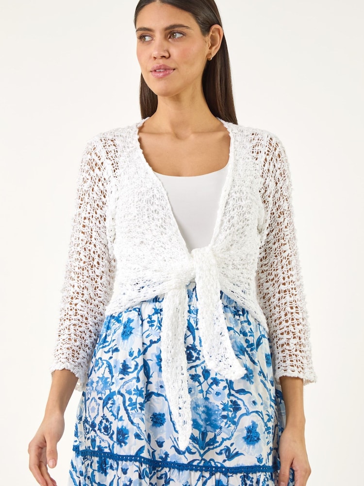 Roman White Waterfall Popcorn Knitted Cardigan - Image 2 of 5