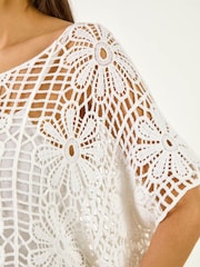 Roman White Floral Crochet Knit Top - Image 5 of 5