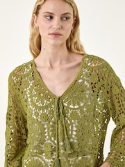 Roman Green Crochet Tie Front Knit Tunic - Image 4 of 5