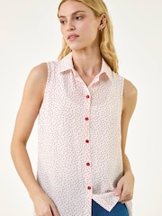 Roman Red Polka Dot Button Blouse - Image 1 of 5