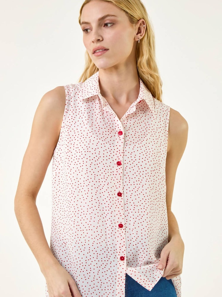 Roman Red Polka Dot Button Blouse - Image 1 of 5
