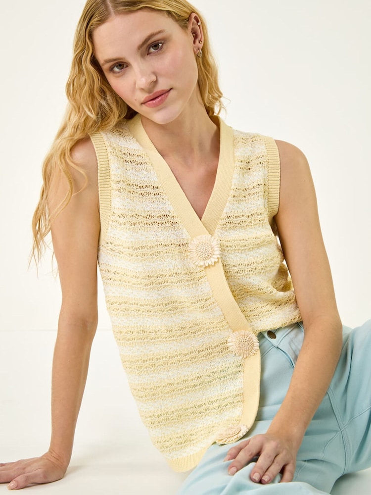 Roman Yellow Flower Button Detail Knit Vest - Image 1 of 5