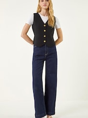 Roman Black Rose Button Knitted Waist Coat - Image 2 of 5