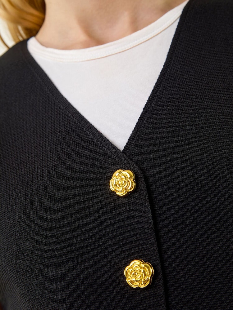 Roman Black Rose Button Knitted Waist Coat - Image 5 of 5