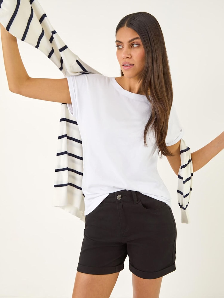 Roman Black Stretch Denim Shorts - Image 1 of 5