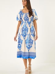 Roman Border Print Puff Dress - Εικόνα 2 από 5