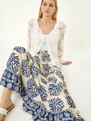 Roman Blue Mono Print Tiered Maxi Skirt - Image 2 of 5