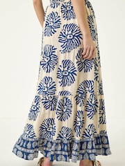Roman Blue Mono Print Tiered Maxi Skirt - Image 3 of 5