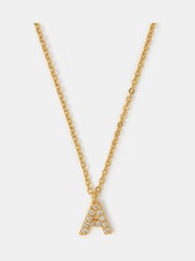 Accessorize 14ct Gold Plated Diamanté Initial Pendant Necklace - Image 1 of 3