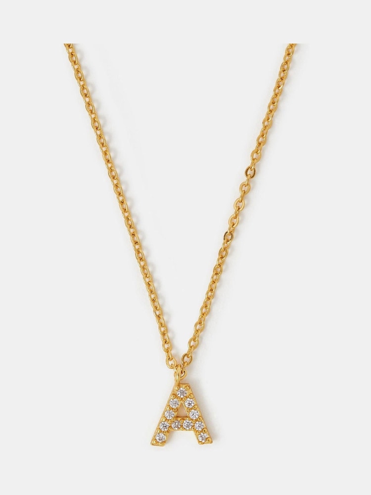Accessorize 14ct Gold Plated Diamanté Initial Pendant Necklace - Image 1 of 3