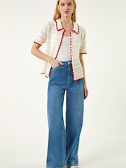 Roman White Collar Button Knit Top - Image 2 of 5