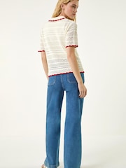 Roman White Collar Button Knit Top - Image 3 of 5