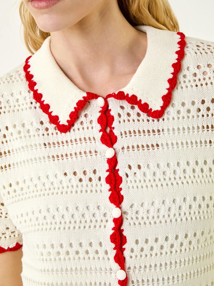 Roman White Collar Button Knit Top - Image 6 of 6 Roman White Collar Button Knit Top - Image 6 of 6