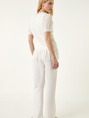 Roman White Tassel Trim Scallop Knit Top - Image 3 of 5