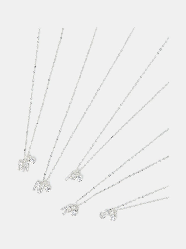 Accessorize Silver Tone Sterling Silver Diamanté Initial Pendant Necklace - Image 2 of 4