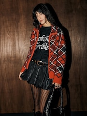Rockett St George Red Tartan Knitted Bomber Jacket - Image 4 of 6