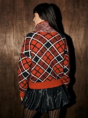 Rockett St George Red Tartan Knitted Bomber Jacket - Image 5 of 6