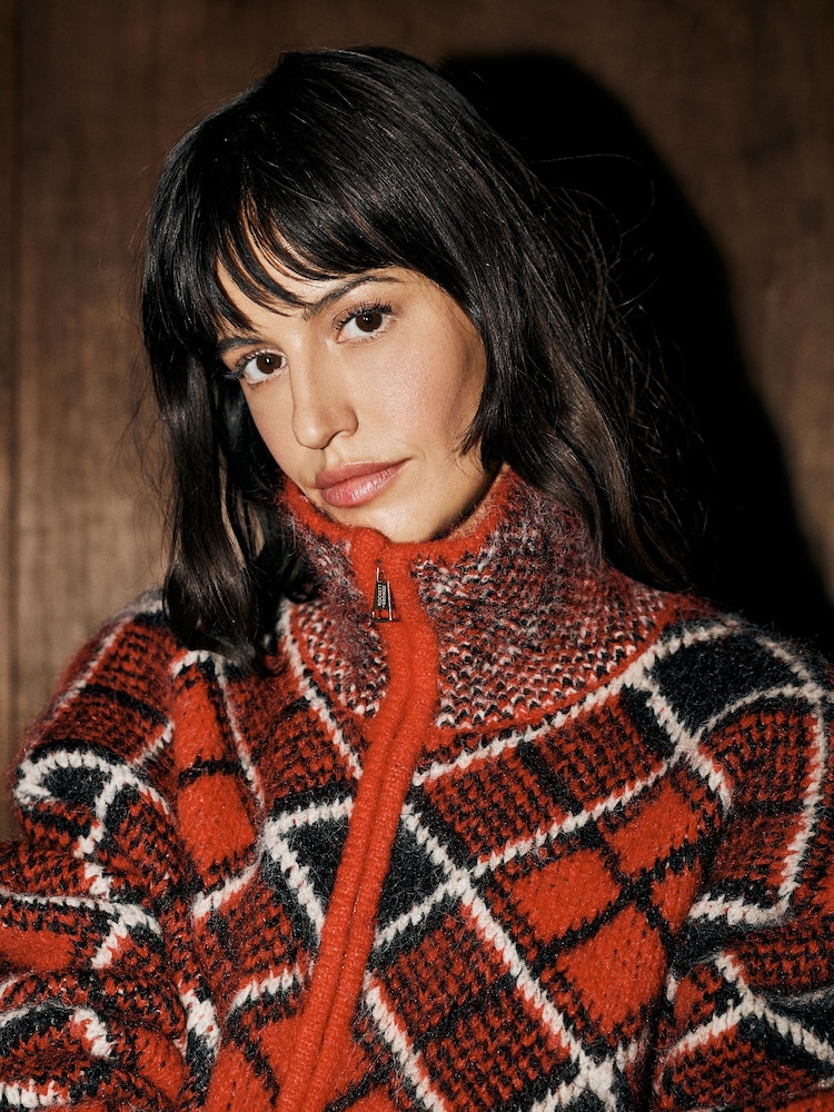 Rockett St George Red Tartan Knitted Bomber Jacket - Image 6 of 6